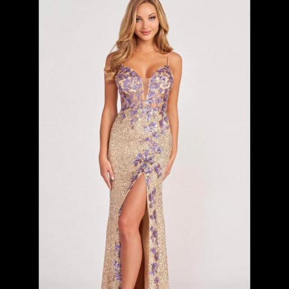 (GB 20) Colette for Mon Cheri CL2049 - Sequined High Slit, 4